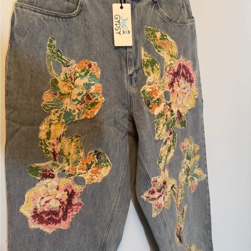 Jaded Gypsy NEW Garden Walk BOHO Embroidered jeans S/M - Picture 6 of 8